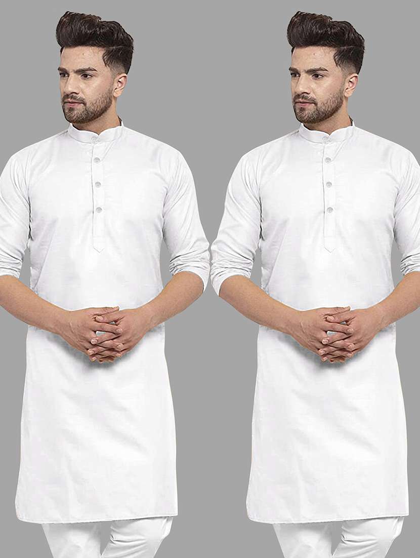 men pack of 2 solid mandarin neck long kurta