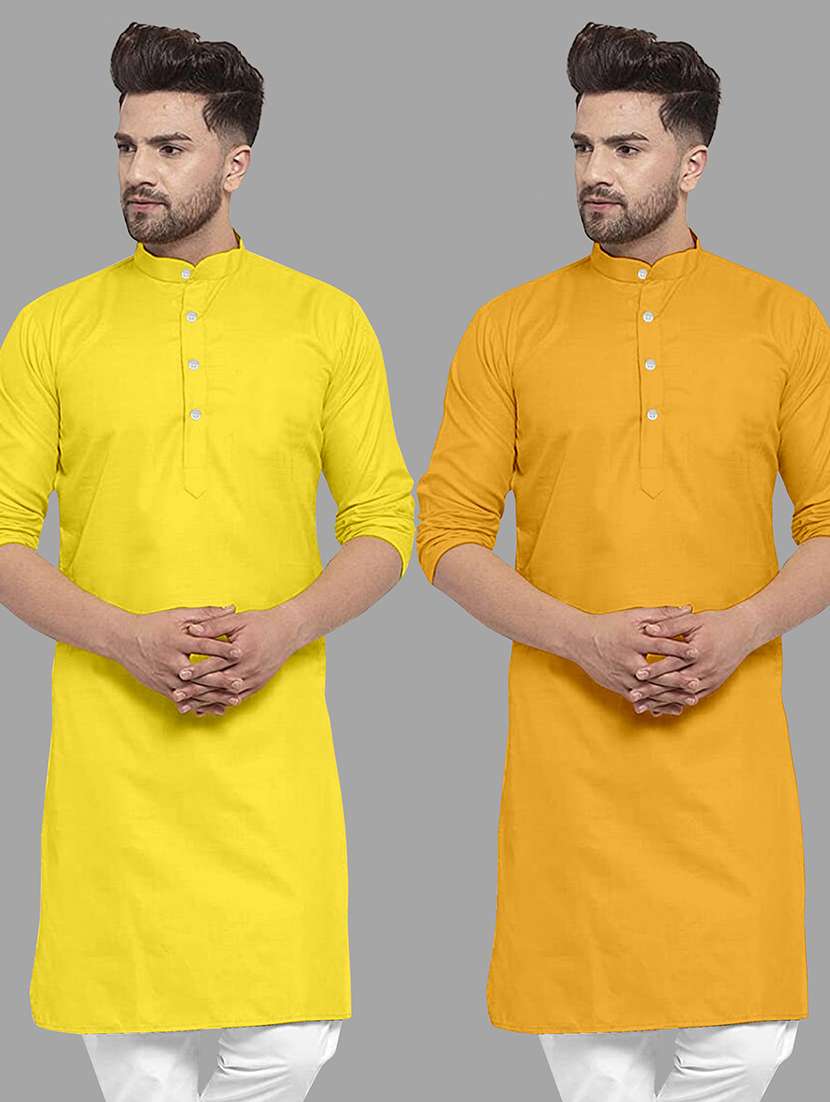 men pack of 2 solid mandarin neck long kurta
