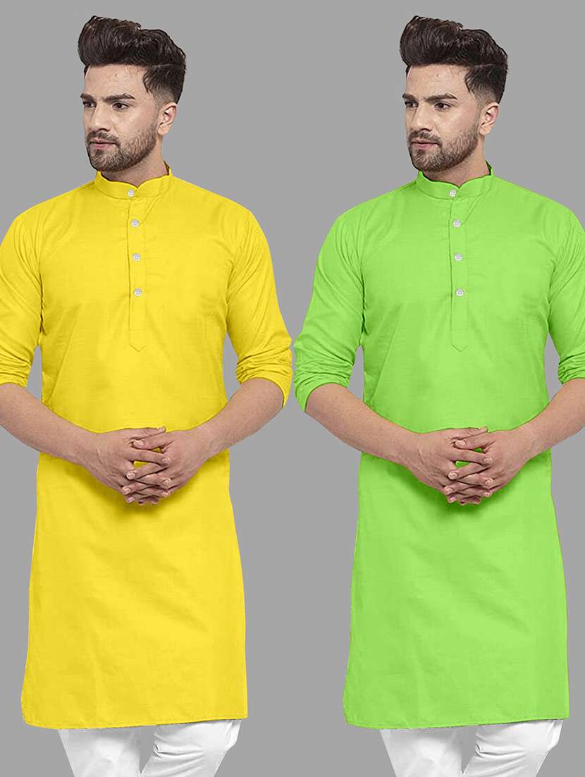 men pack of 2 solid mandarin neck long kurta