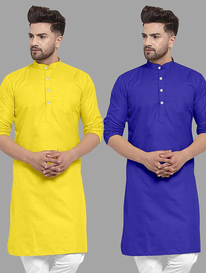 men pack of 2 solid mandarin neck long kurta