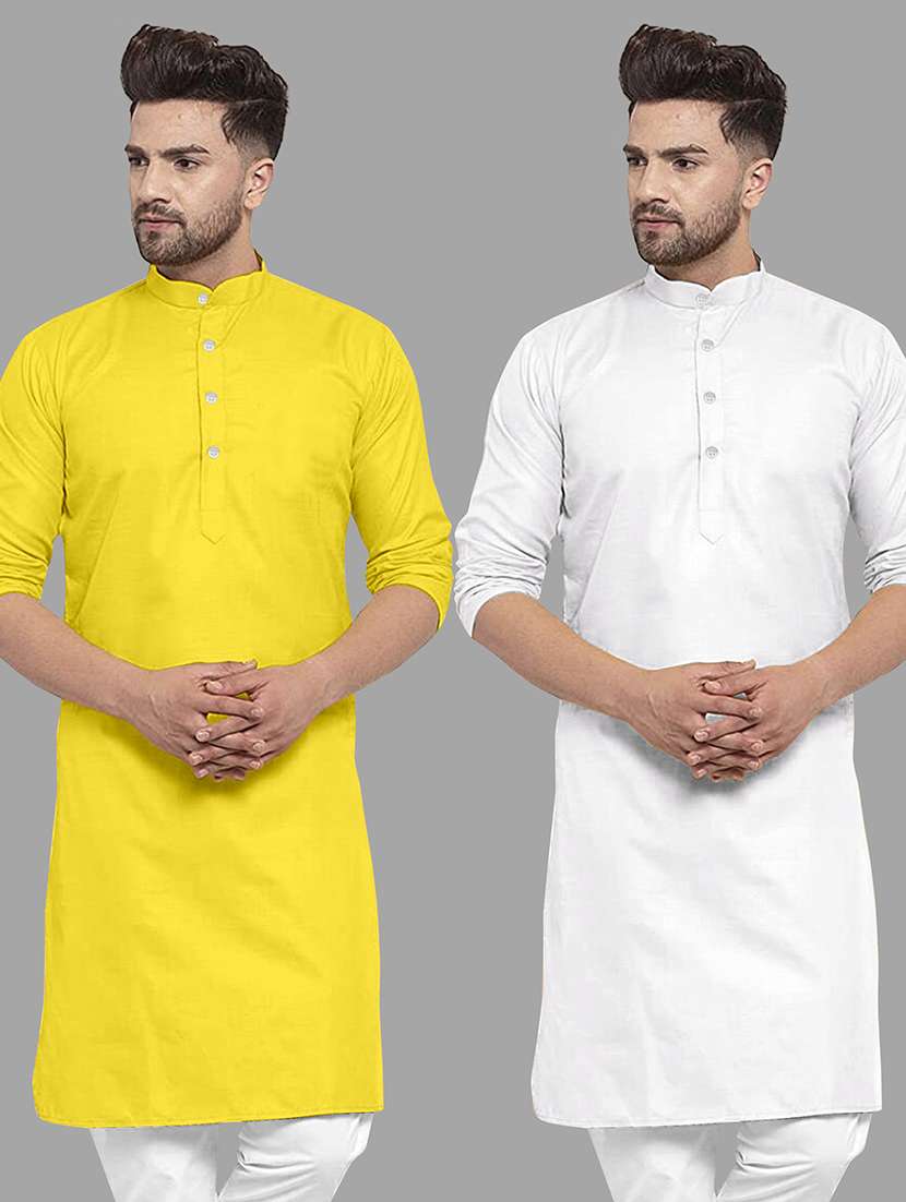 men pack of 2 solid mandarin neck long kurta