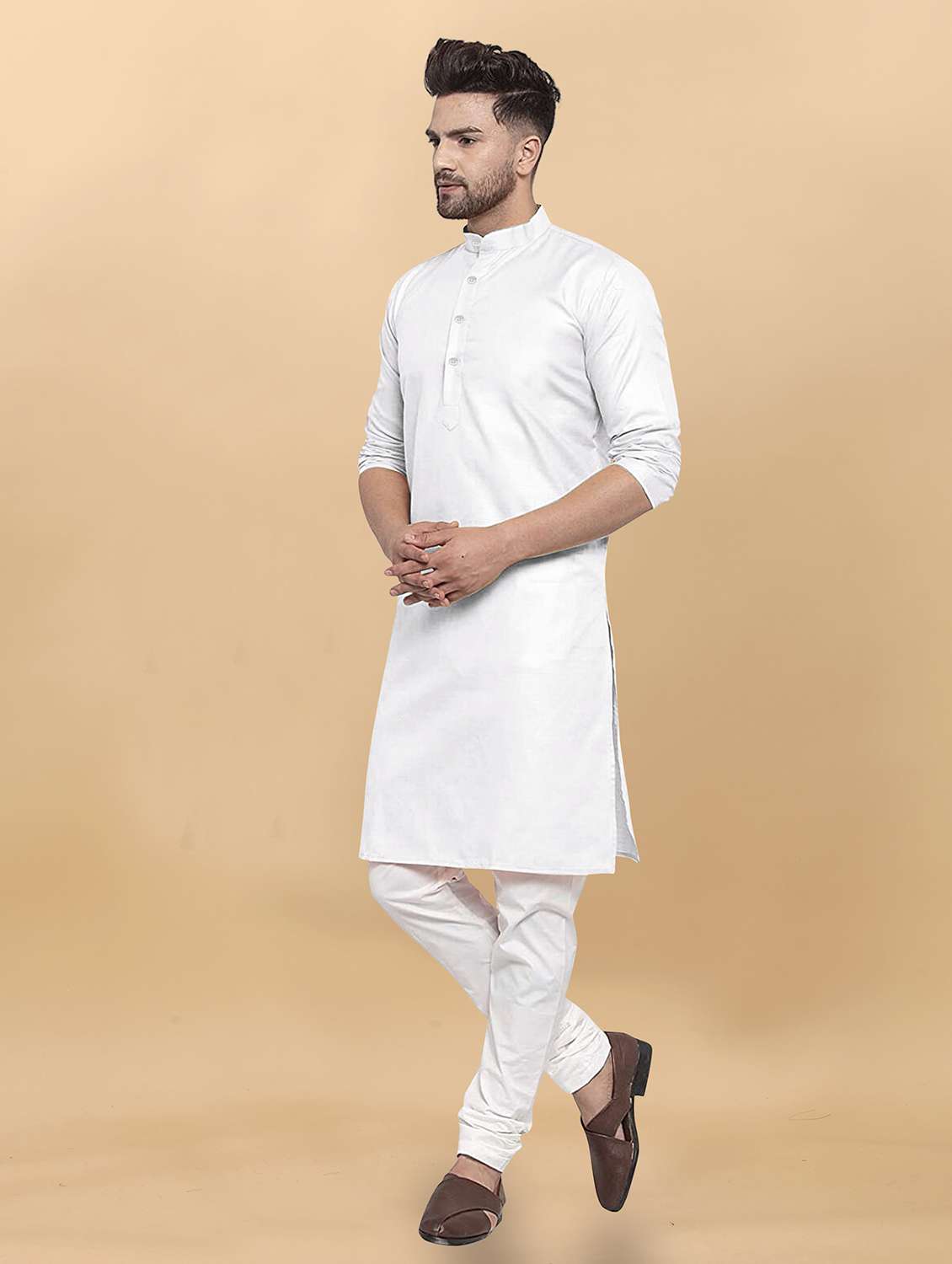 men pack of 2 solid mandarin neck long kurta - 21976923 -  Standard Image - 3