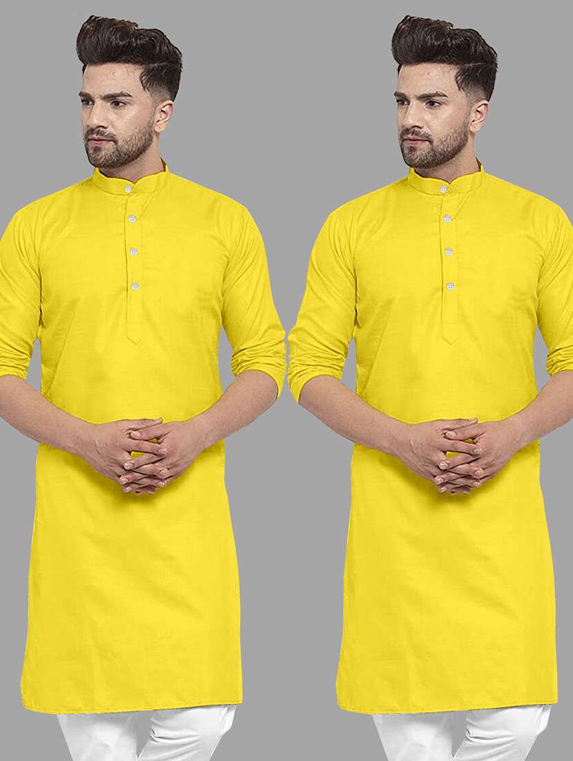 men pack of 2 solid mandarin neck long kurta