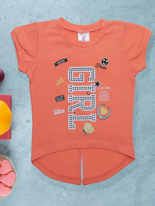 girls orange printed short sleeve high low tee - 21976931 - Standard Image - 0