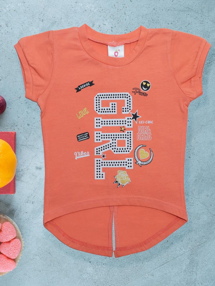 girls orange printed short sleeve high low tee - 21976931 - Zoom Image - 0