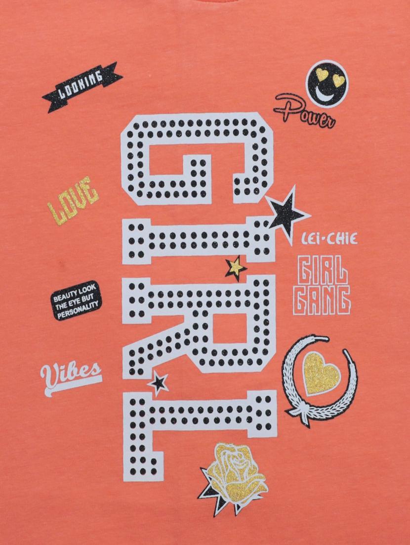 girls orange printed short sleeve high low tee - 21976931 - Standard Image - 3