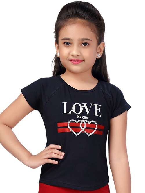 girls navy blue printed short sleeve tee - 21976936 - Standard Image - 0
