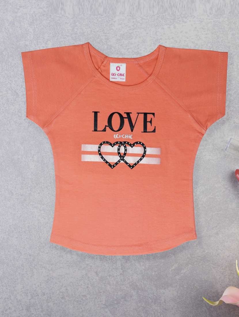 girls peach printed short sleeve tee
