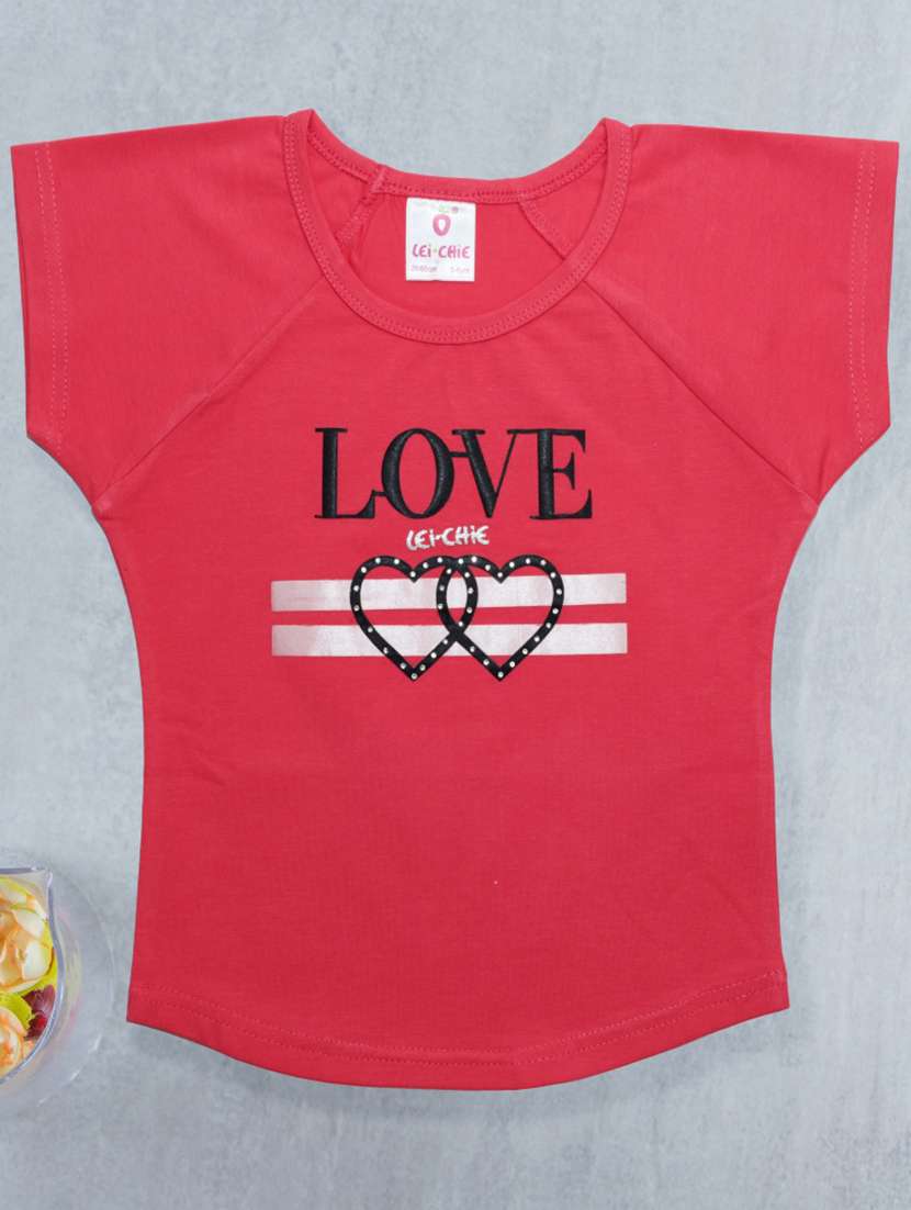 girls pink printed short sleeve tee