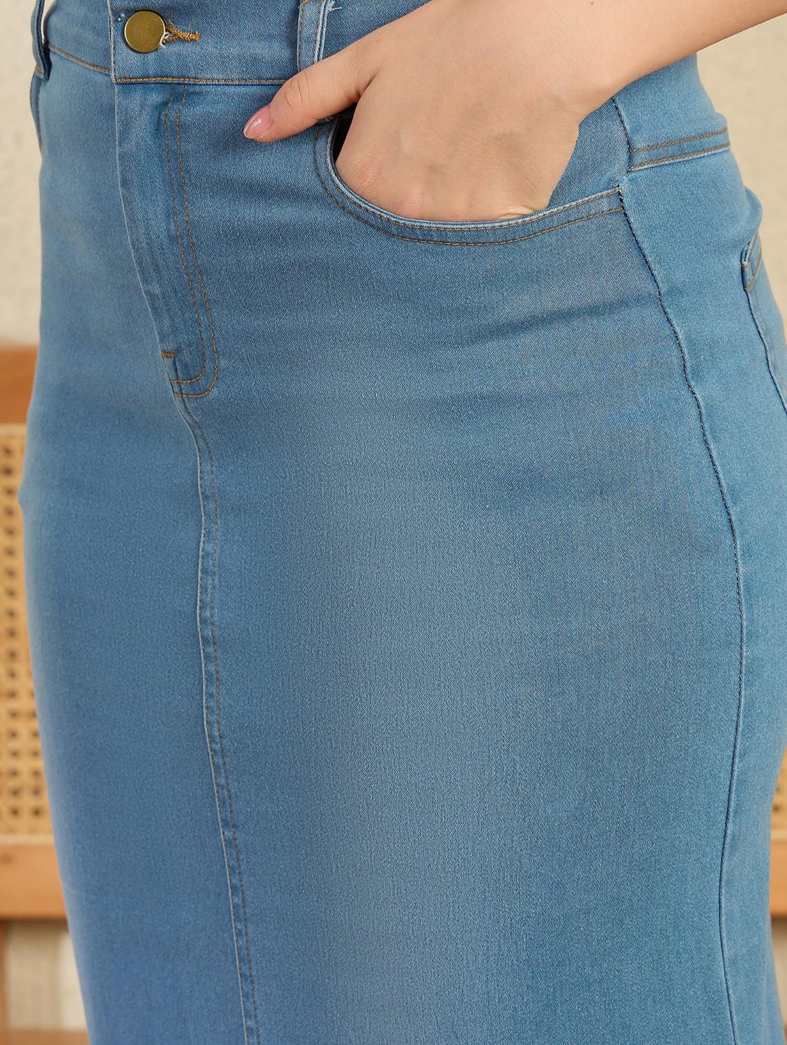 women solid denim vest top and skirt co-ord set - 21976951 - Standard Image - 5