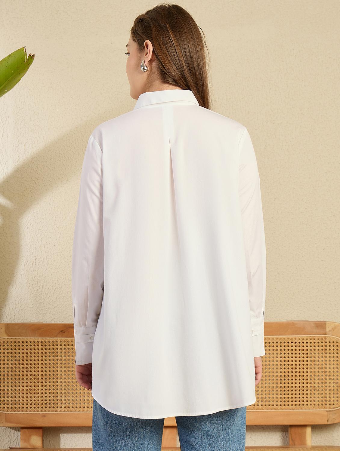 women white solid collared long sleeve oversized shirt - 21976953 - Standard Image - 3
