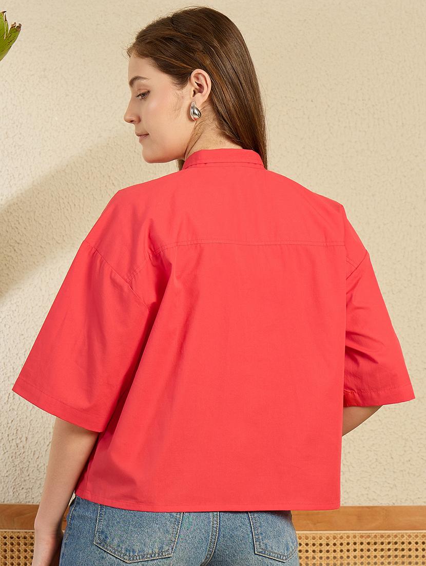 women red solid front tie up top - 21976956 - Standard Image - 3
