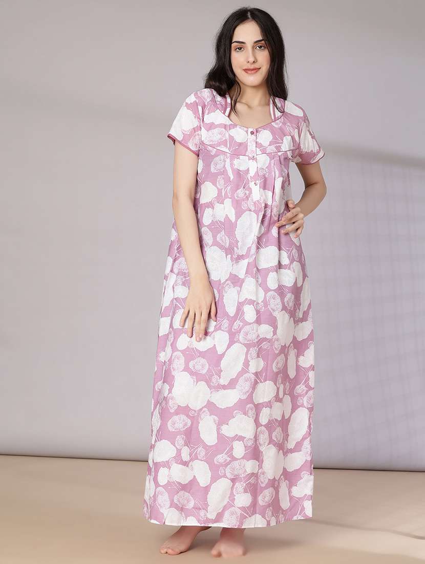 women printed short sleeve nighty