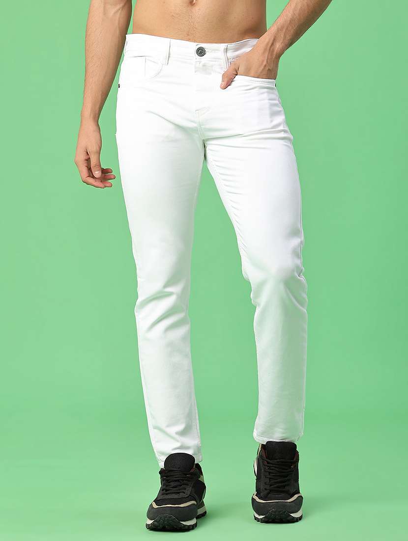 men plain mid rise full length slim fit jeans