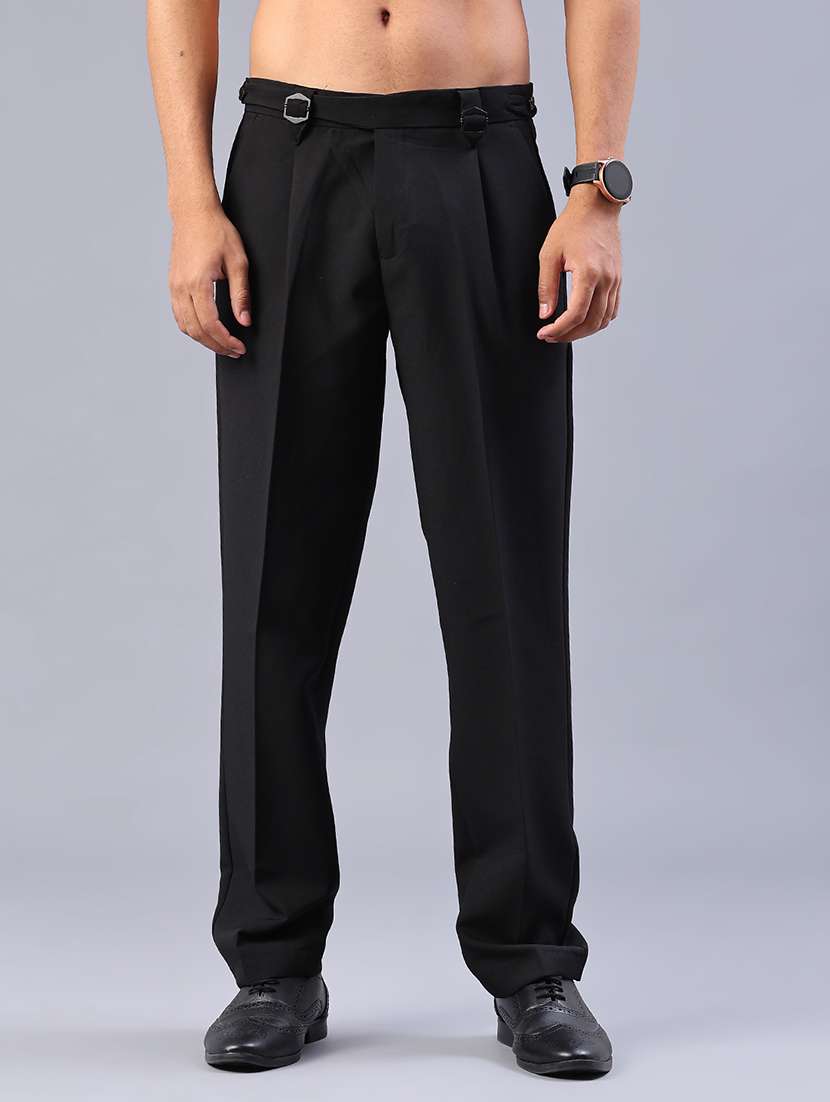 men solid mid rise flat front formal trouser