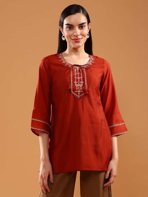 women printed three quarter sleeve kurti - 21977079 -  Standard Image - 0