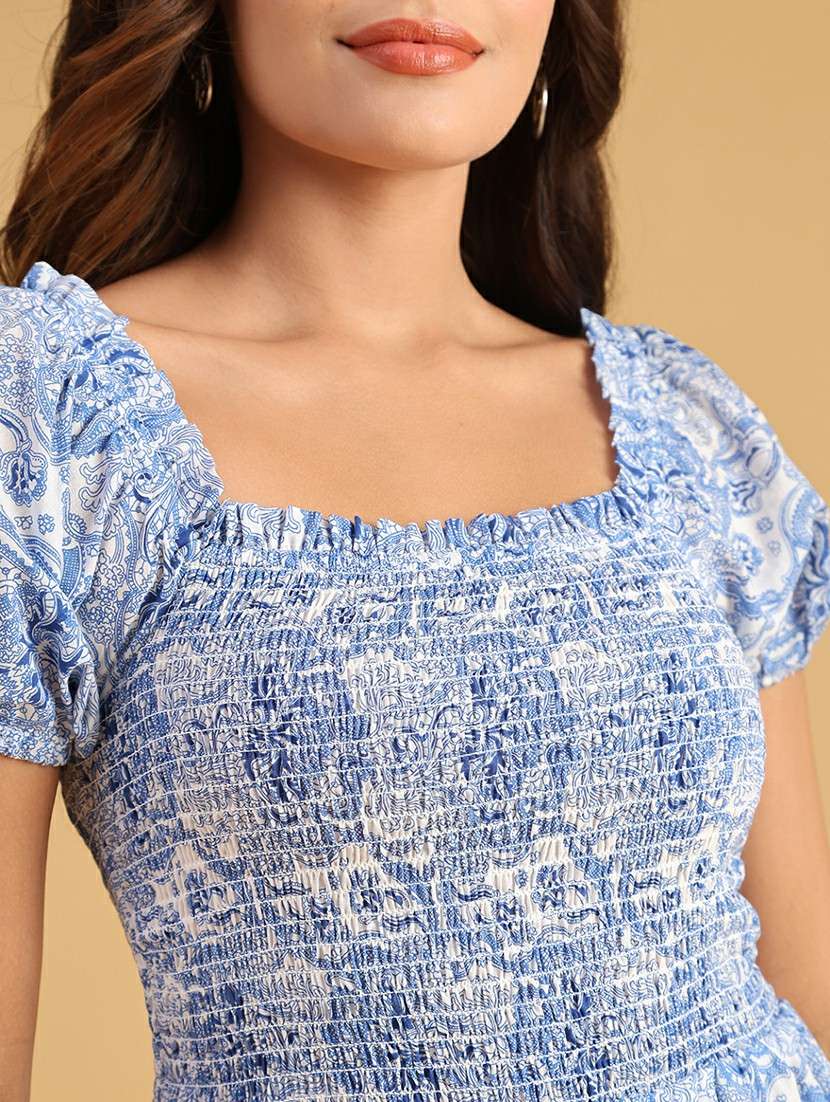 women printed puff sleeve tiered dress - 21977111 -  Standard Image - 5