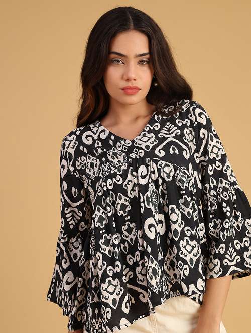 women printed bell sleeve flared top - 21977126 -  Standard Image - 0