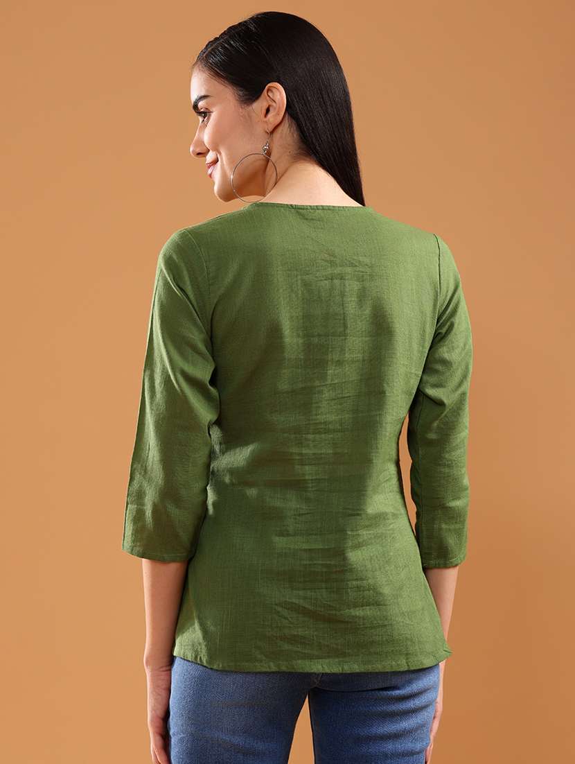 women embroidered three quarter sleeve kurti - 21977173 -  Standard Image - 3