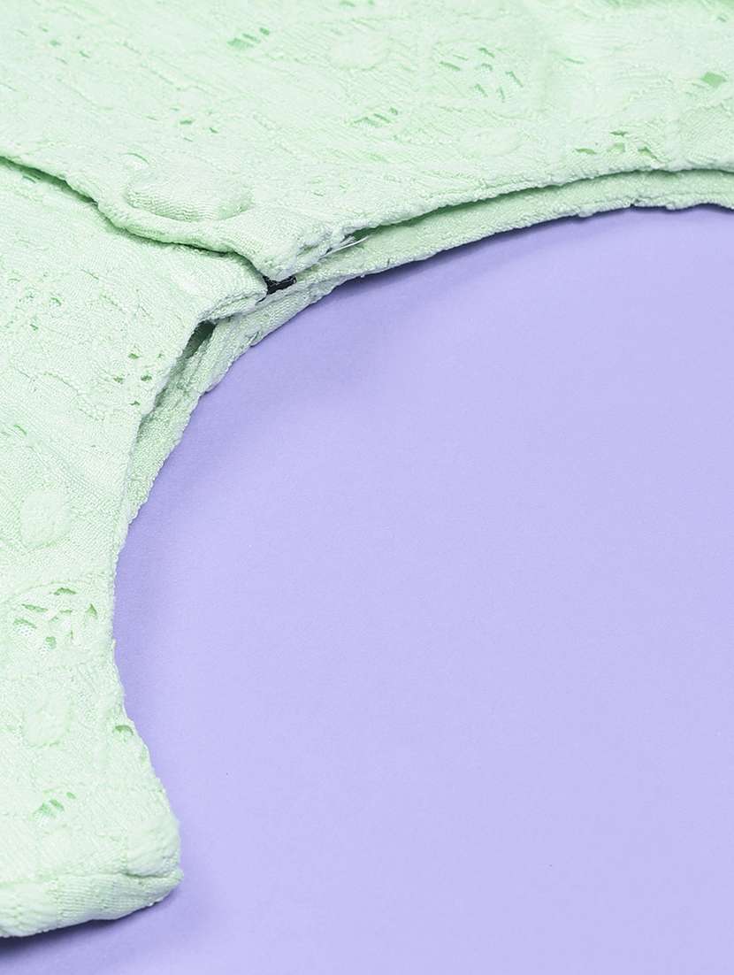 girls solid puff sleeve schiffli top - 21977177 -  Standard Image - 3