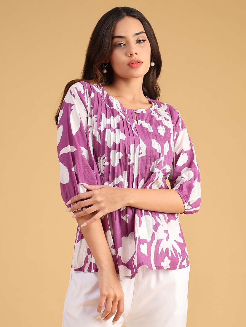 women printe three quarter sleeve kurti