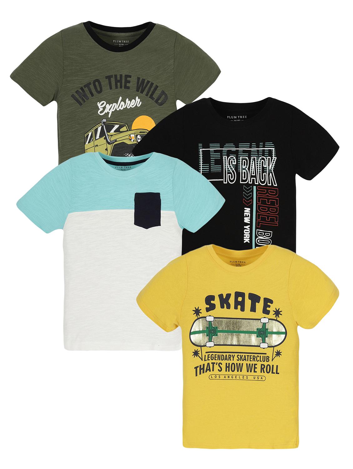 boys pack of 4 printed round neck t-shirt