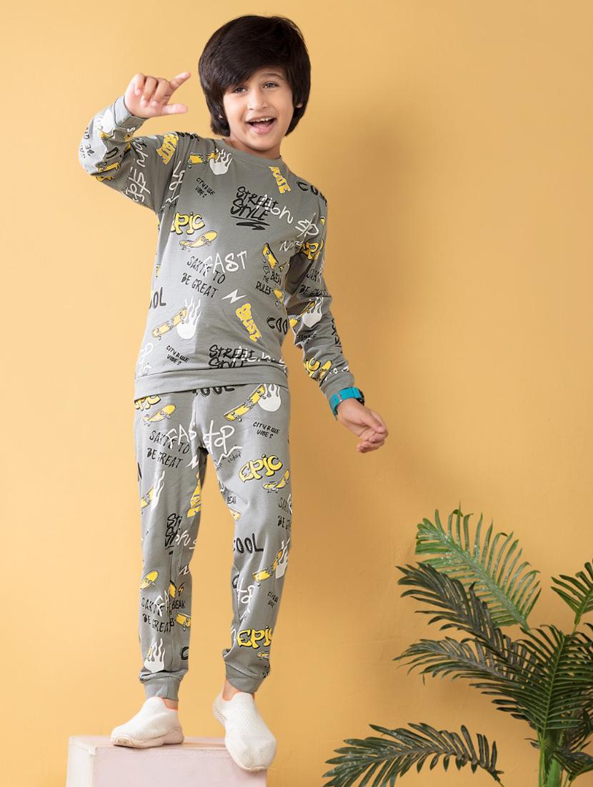 boys printed t-shirt & jogger full length set