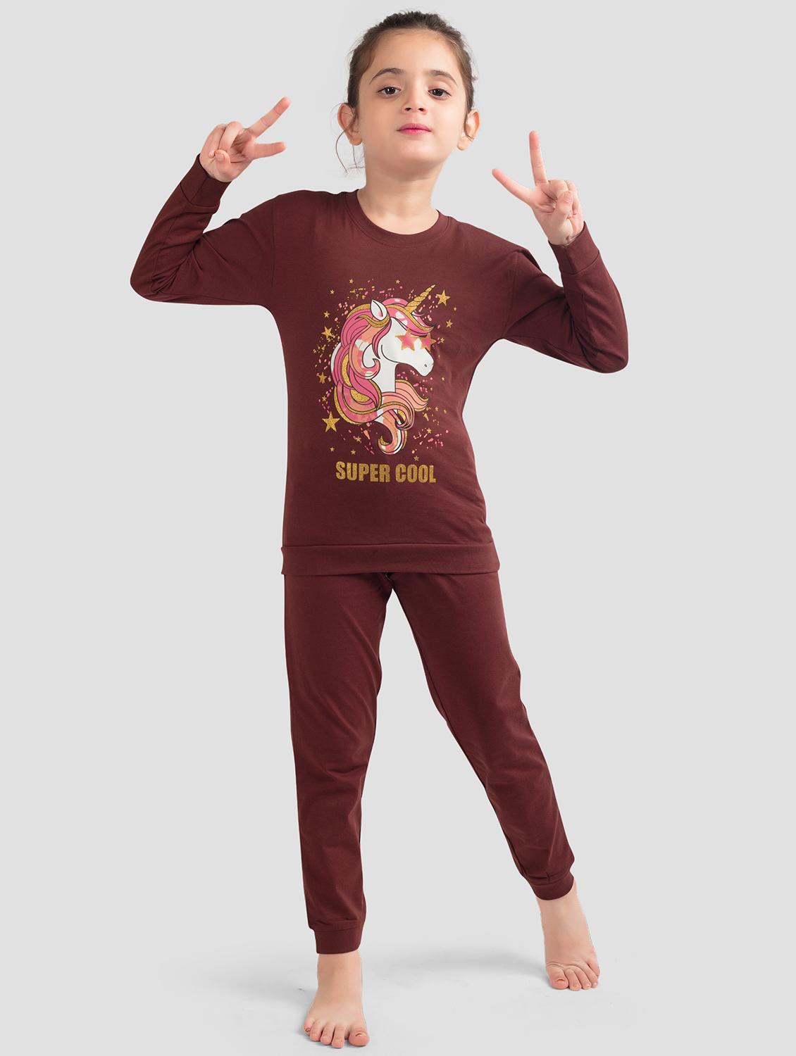 girls printed long sleeve full length set
