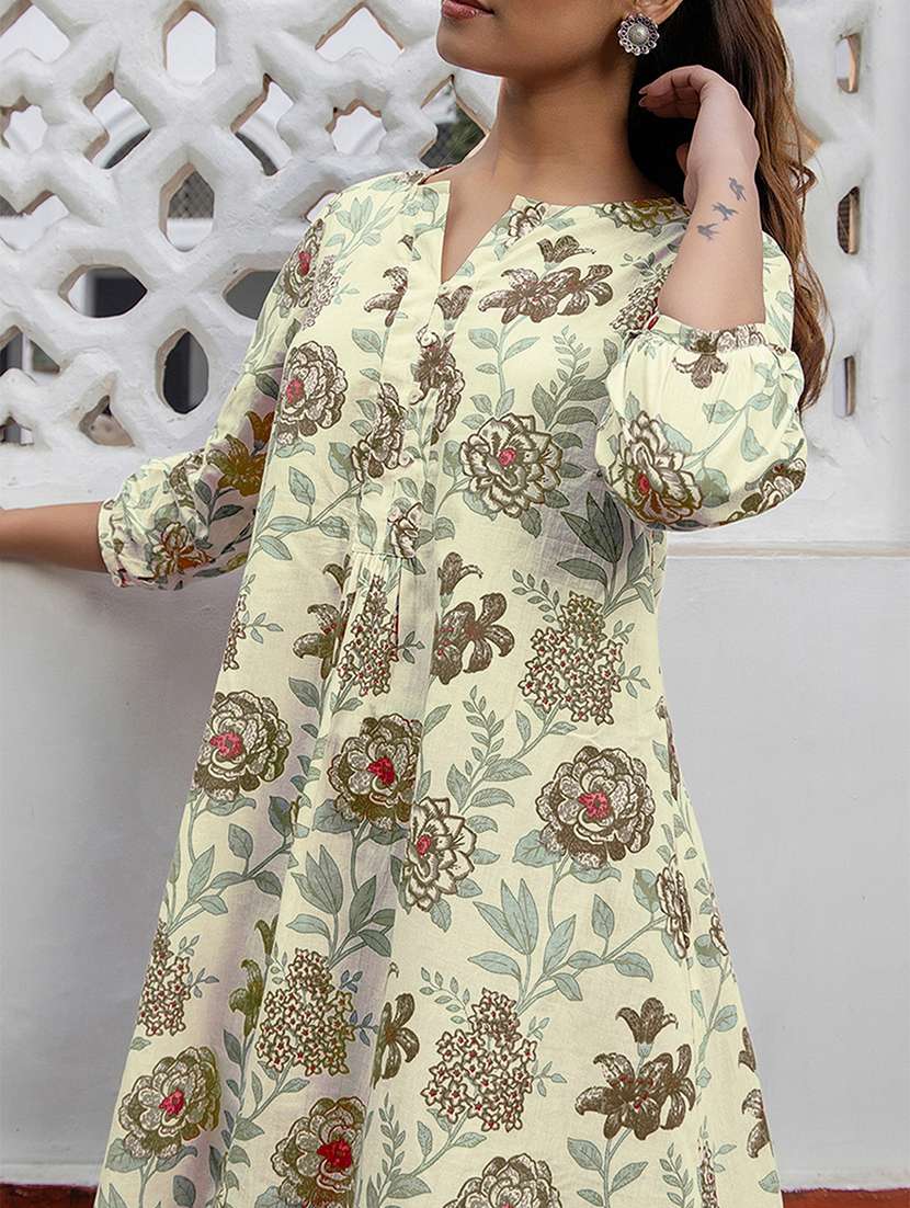 women printed three quarter sleeve a-line kurta - 21977274 -  Standard Image - 3