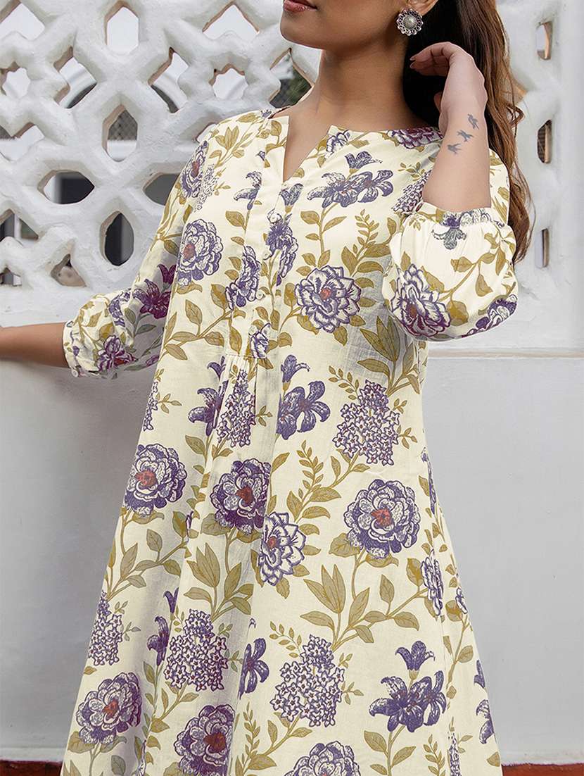 women printed three quarter sleeve a-line kurta - 21977275 -  Standard Image - 3