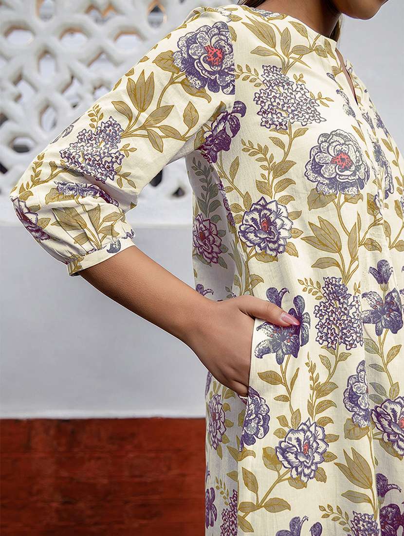 women printed three quarter sleeve a-line kurta - 21977275 -  Standard Image - 5