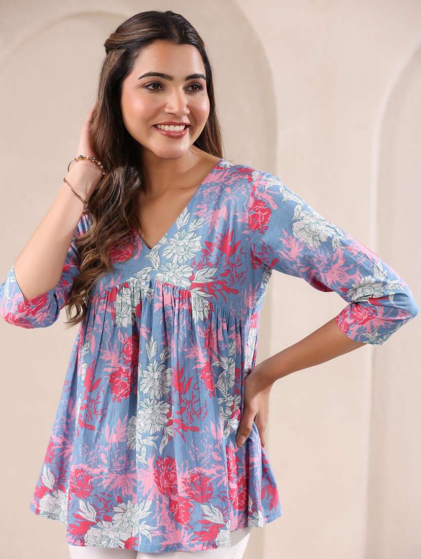 women floral three quarter sleeve ethnic top