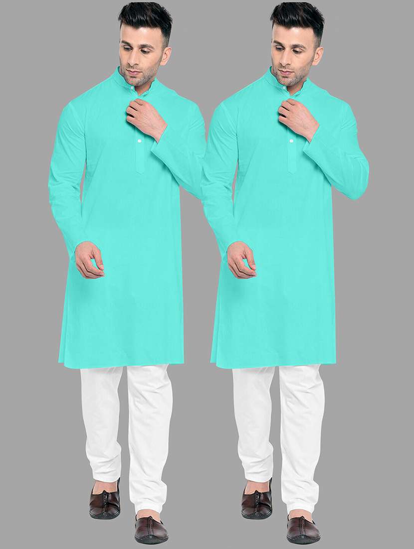 men pack of 2 solid mandarin neck kurta pyjama set