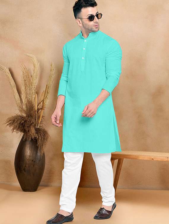 men pack of 2 solid mandarin neck kurta pyjama ethnic wear set - 21977331 -  Standard Image - 3