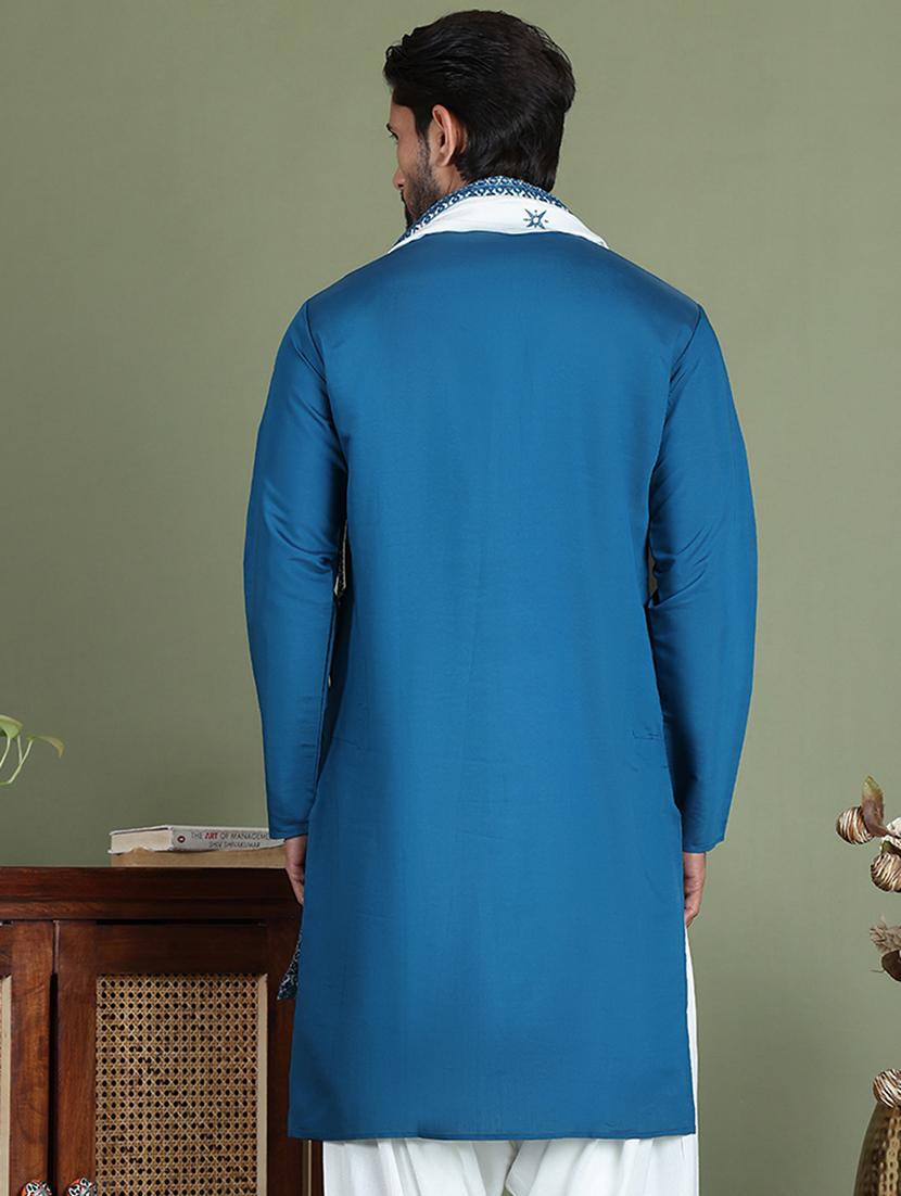 men embroidered mandarin neck kurta with dupatta - 21977399 - Standard Image - 3