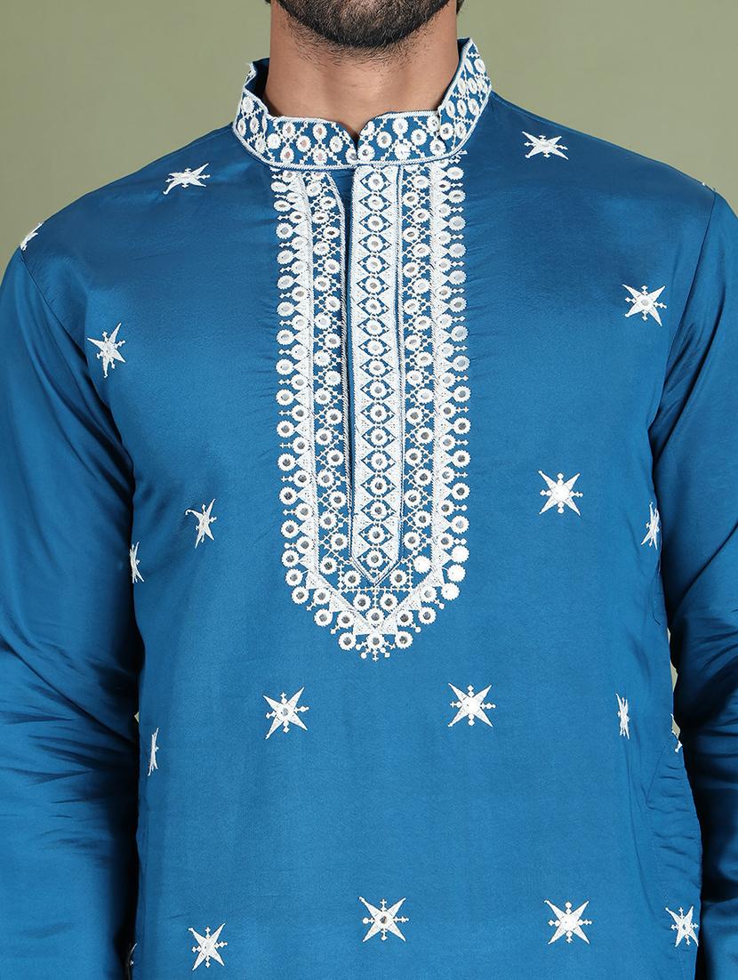 men embroidered mandarin neck kurta with dupatta - 21977399 - Standard Image - 5