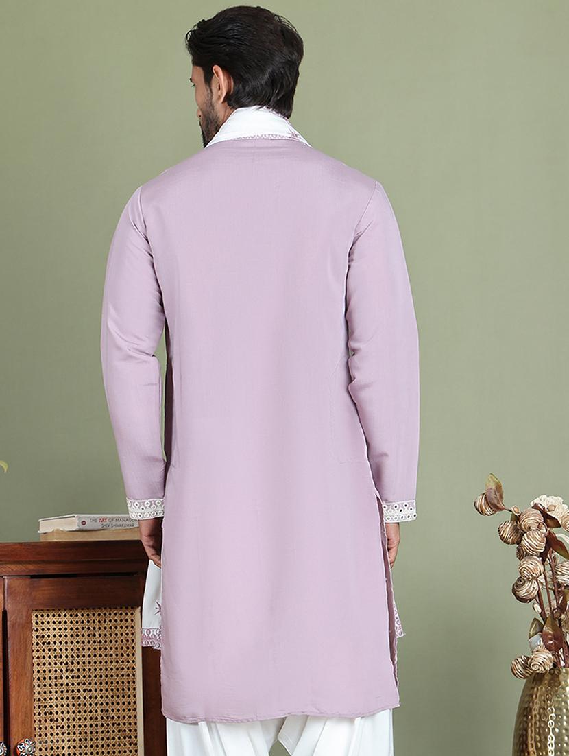 men embroidered mandarin neck kurta with dupatta - 21977400 - Standard Image - 3