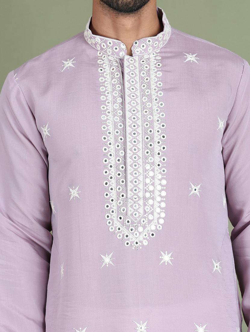 men embroidered mandarin neck kurta with dupatta - 21977400 - Standard Image - 5