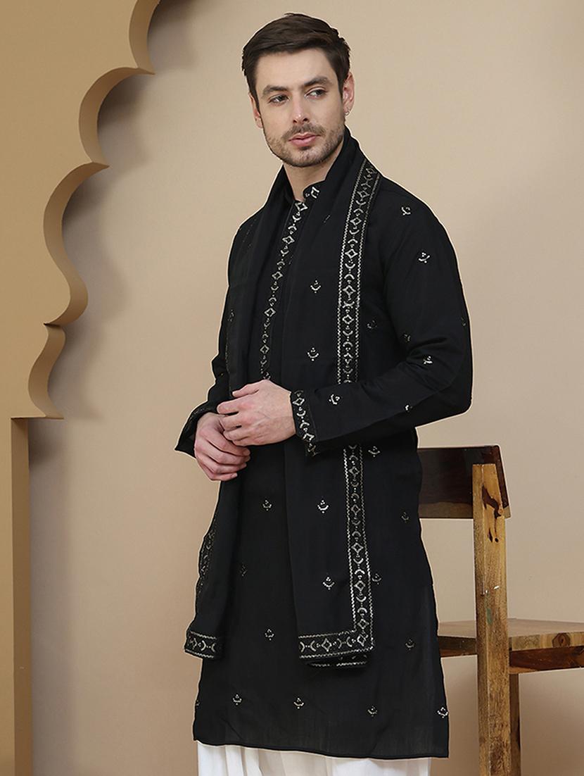 men embroidered mandarin neck kurta with dupatta - 21977401 -  Zoom Image - 0