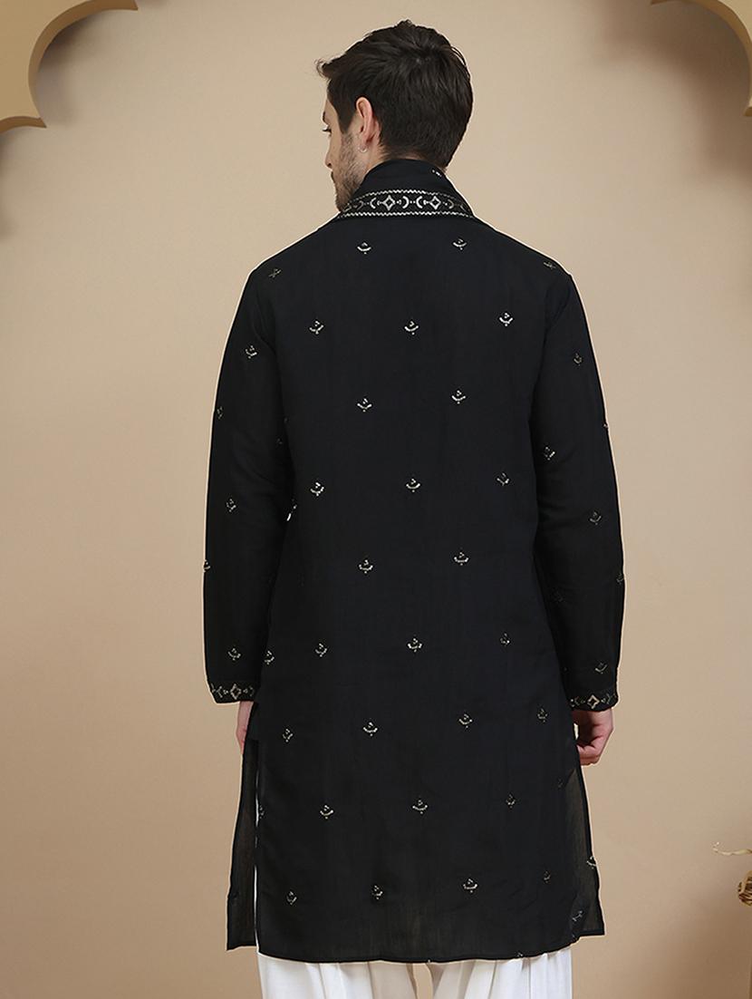 men embroidered mandarin neck kurta with dupatta - 21977401 - Standard Image - 3