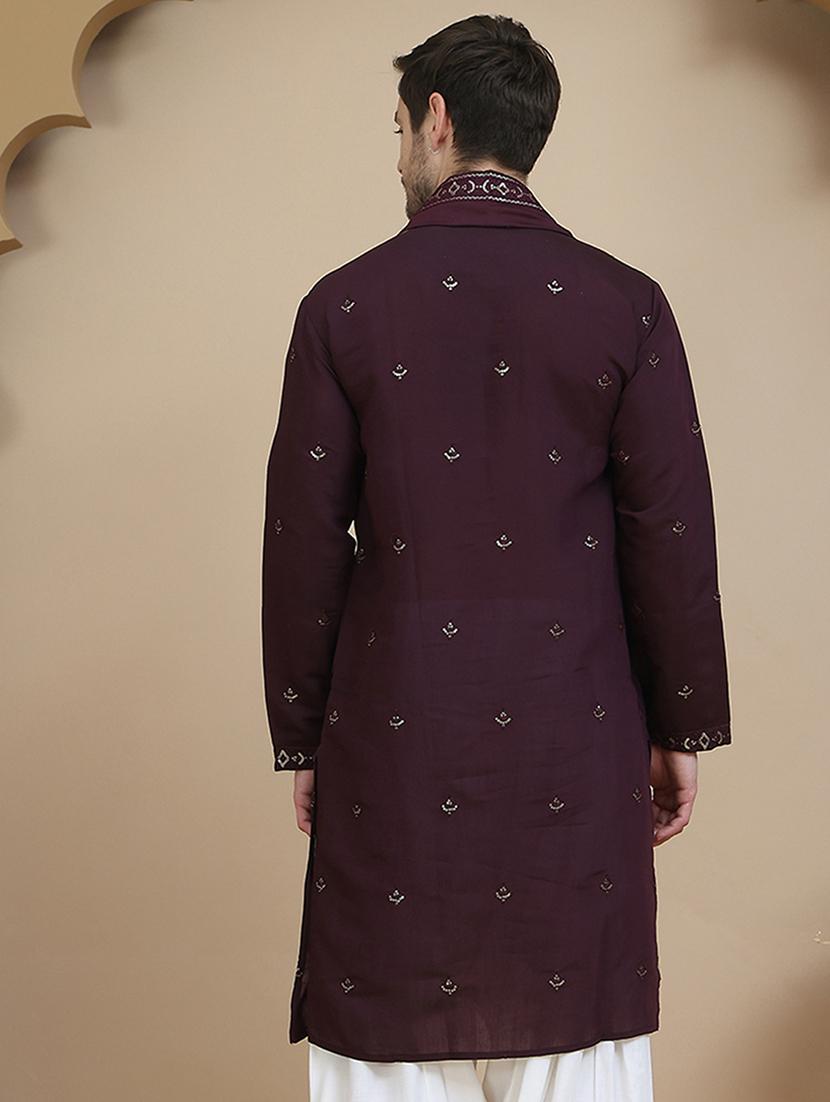 men embroidered mandarin neck kurta with dupatta - 21977404 - Standard Image - 3