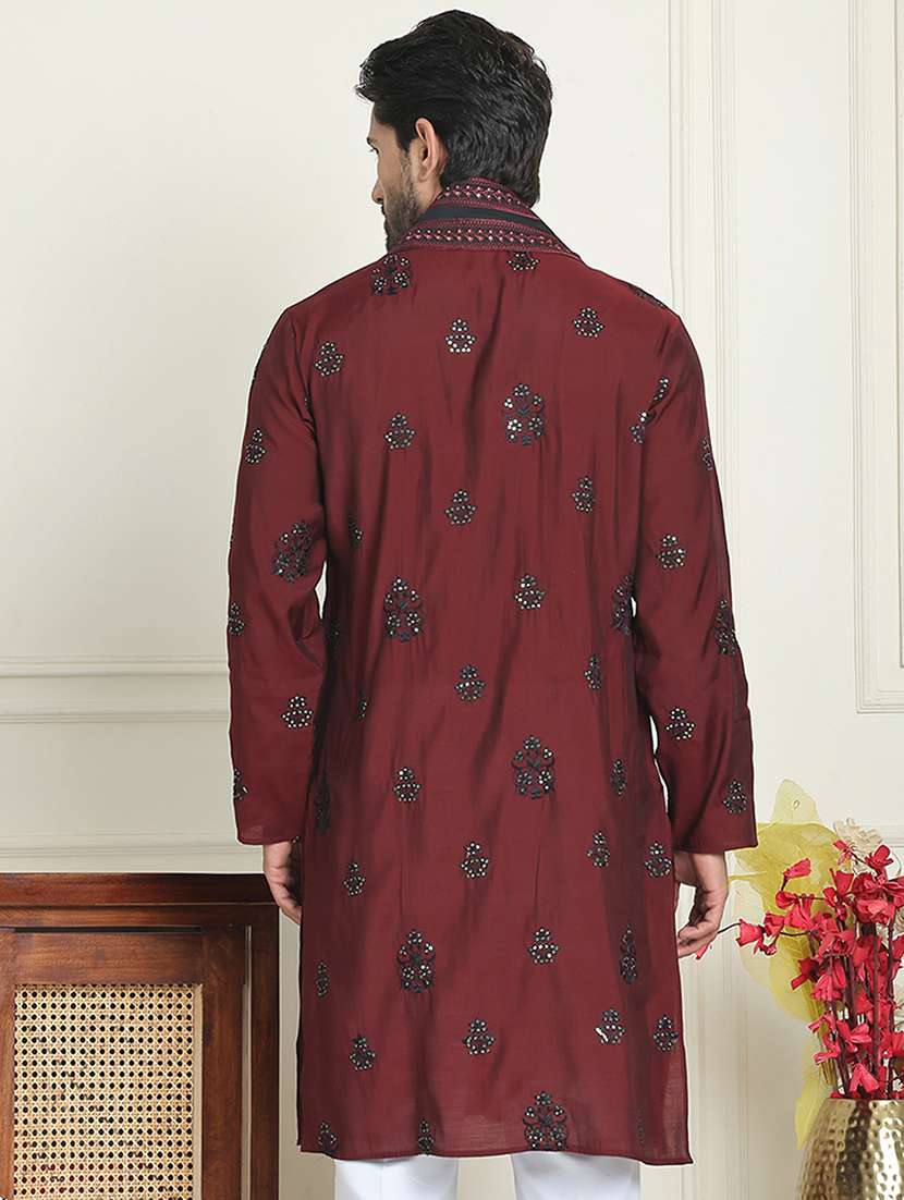 men embroidered mandarin neck kurta with dupatta - 21977406 -  Standard Image - 3