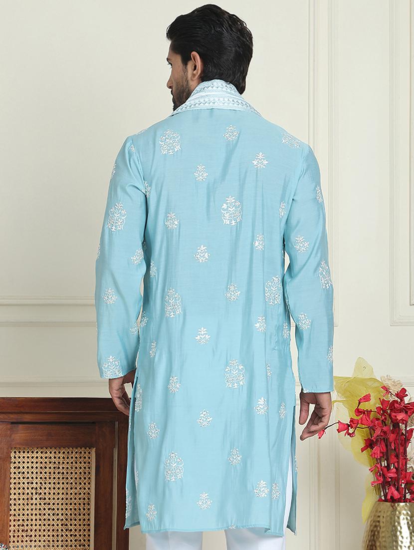 men embroidered mandarin neck kurta with dupatta - 21977408 - Standard Image - 3