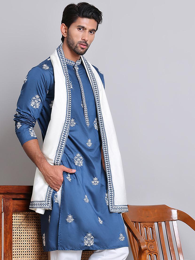 men embroidered mandarin neck kurta with dupatta - 21977409 - Zoom Image - 0