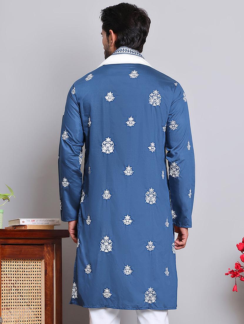men embroidered mandarin neck kurta with dupatta - 21977409 - Standard Image - 3