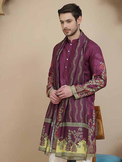 men embroidered mandarin neck kurta with dupatta - 21977412 -  Standard Image - 0