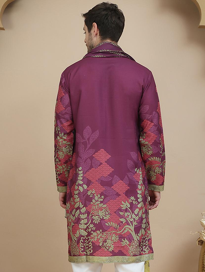 men embroidered mandarin neck kurta with dupatta - 21977412 - Standard Image - 3