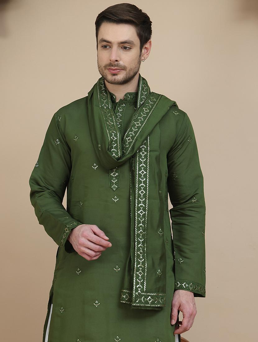 men embroidered mandarin neck kurta with dupatta - 21977413 - Standard Image - 3