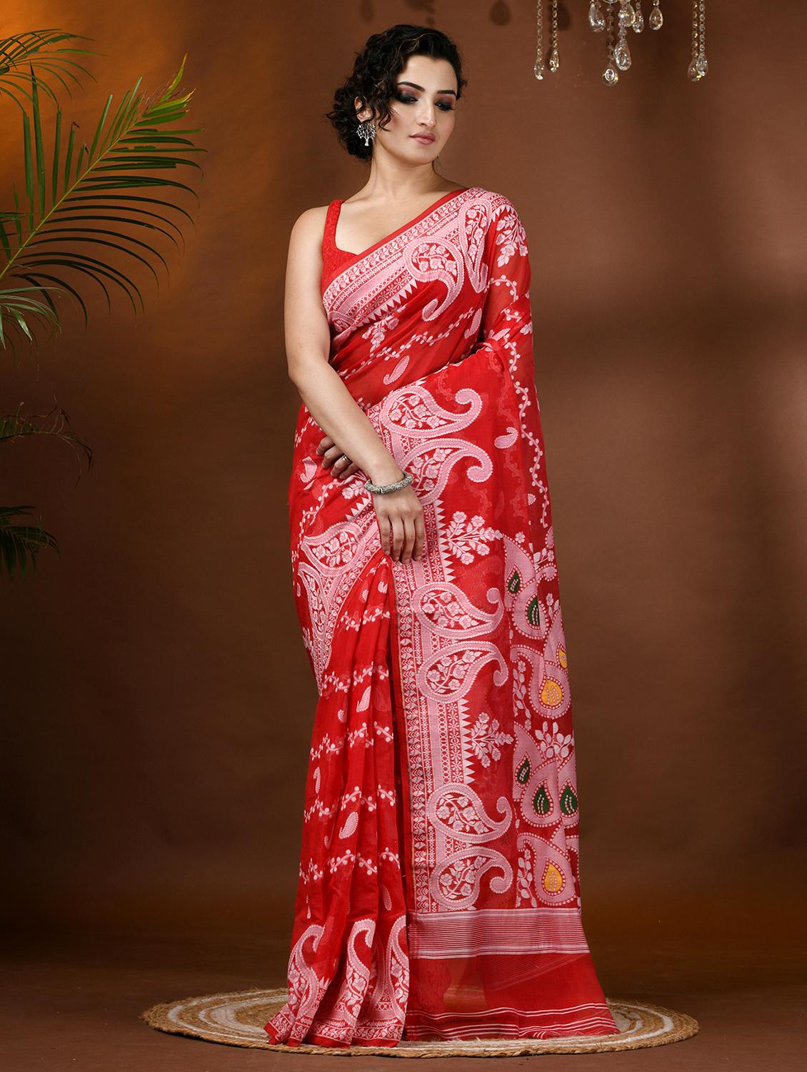women red jamdani saree - 21977489 - Zoom Image - 0