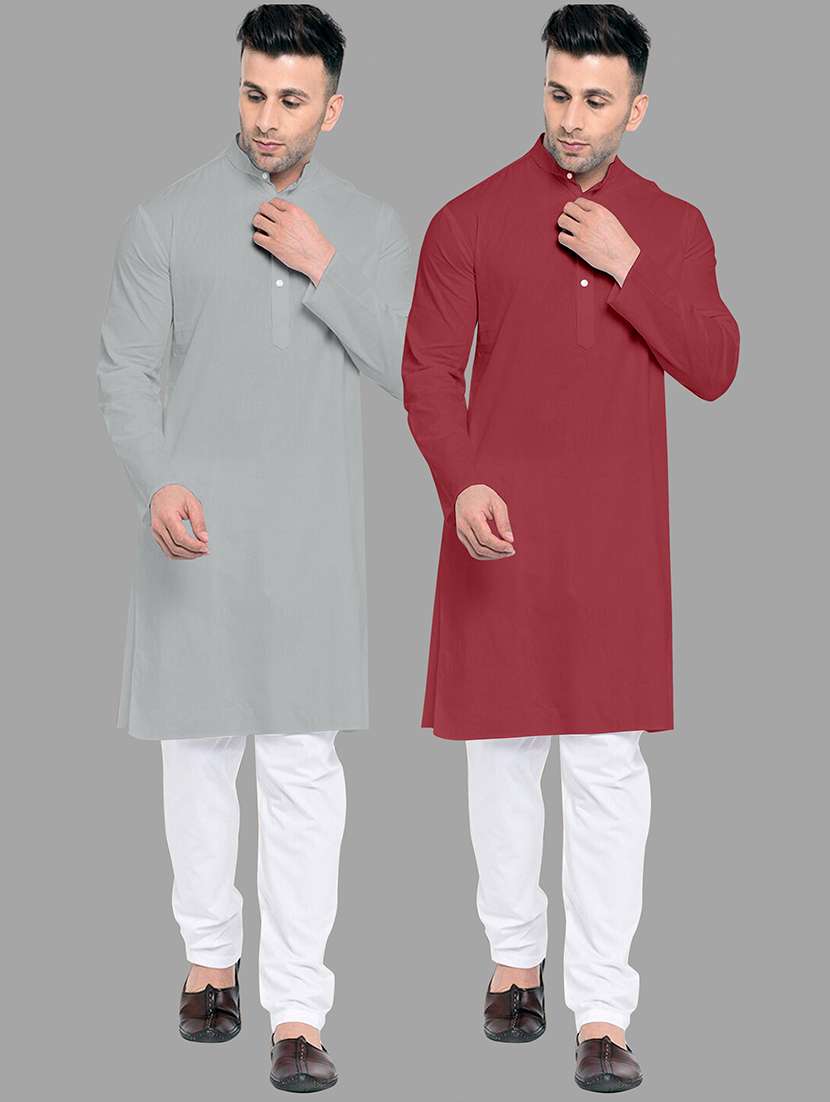 Buy Clothes Online For Men 2026.Buy online Men Pack Of 2 Solid Mandarin Neck Kurta Pyjama Ethnic Wear ...